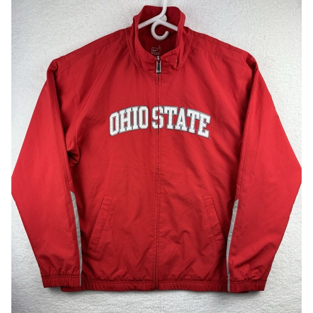 Ohio State Buckeyes Jacket Mens Large Red Full Zip Long Sleeve Nike Team